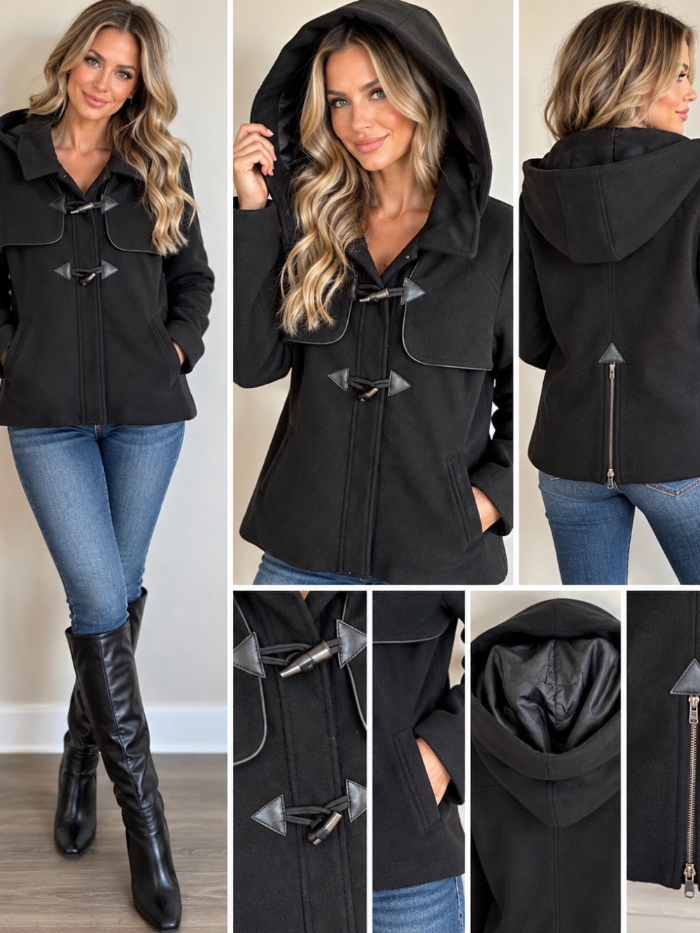 Jack by BB Dakota Black Hooded Toggle Jacket Women’s XL Moto Goth Duffle Coat